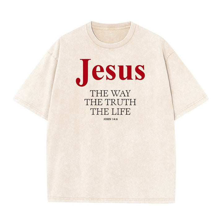 Christianartworkshop Jesus – Der Weg, die Wahrheit, das Leben – Unisex-T-Shirt (gewaschen) - Aprikose - 5XL - image 0