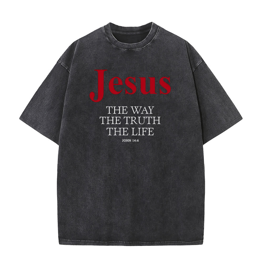 Christianartworkshop Jesus – Der Weg, die Wahrheit, das Leben – Unisex-T-Shirt (gewaschen) - Schwarz - 5XL - image 2
