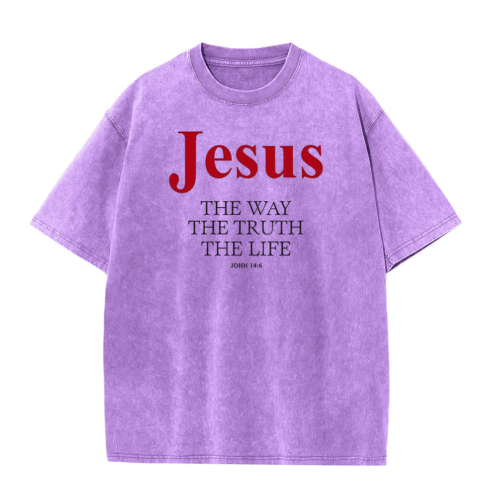 Christianartworkshop Jesus – Der Weg, die Wahrheit, das Leben – Unisex-T-Shirt (gewaschen) - Lila - 5XL - image 4