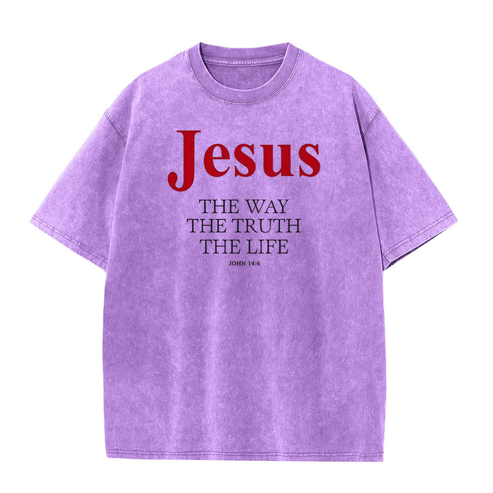Christianartworkshop Jesus – Der Weg, die Wahrheit, das Leben – Unisex-T-Shirt (gewaschen) - Lila - 5XL - image 4