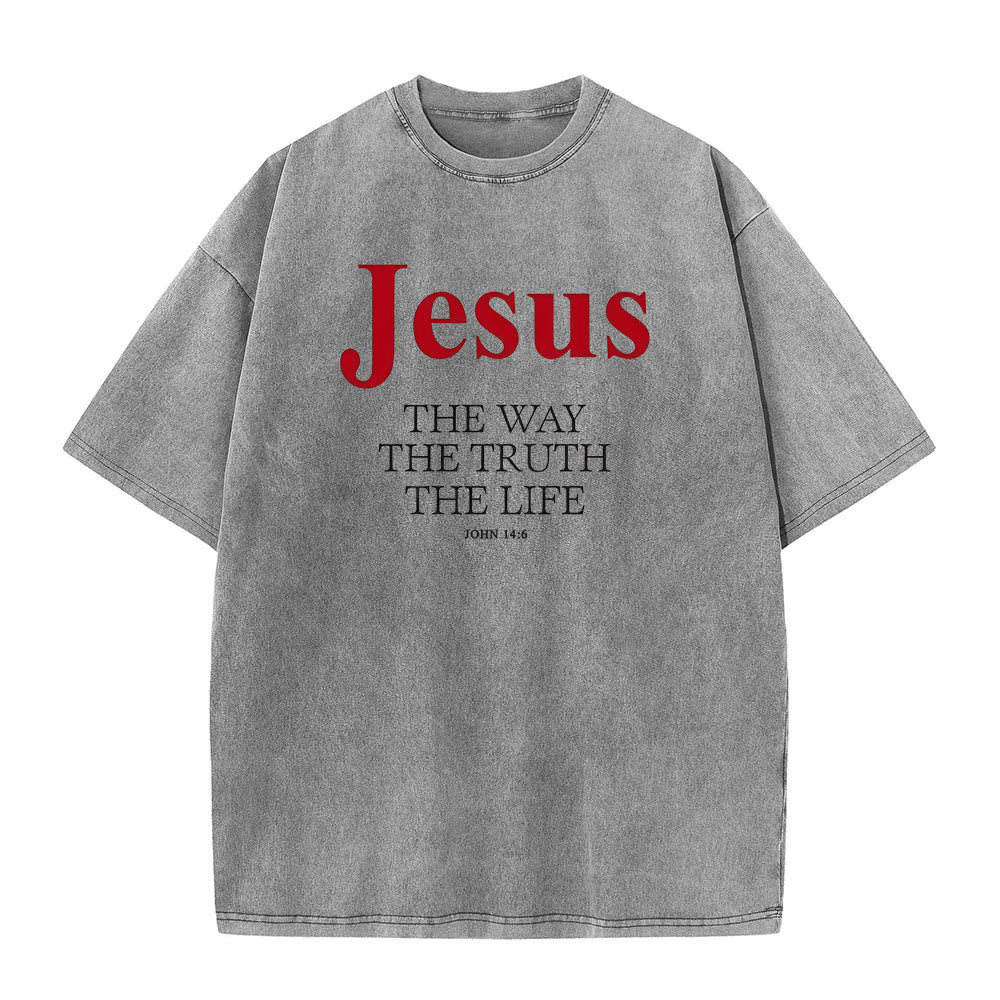 Christianartworkshop Jesus – Der Weg, die Wahrheit, das Leben – Unisex-T-Shirt (gewaschen) - Grau - 5XL - image 3