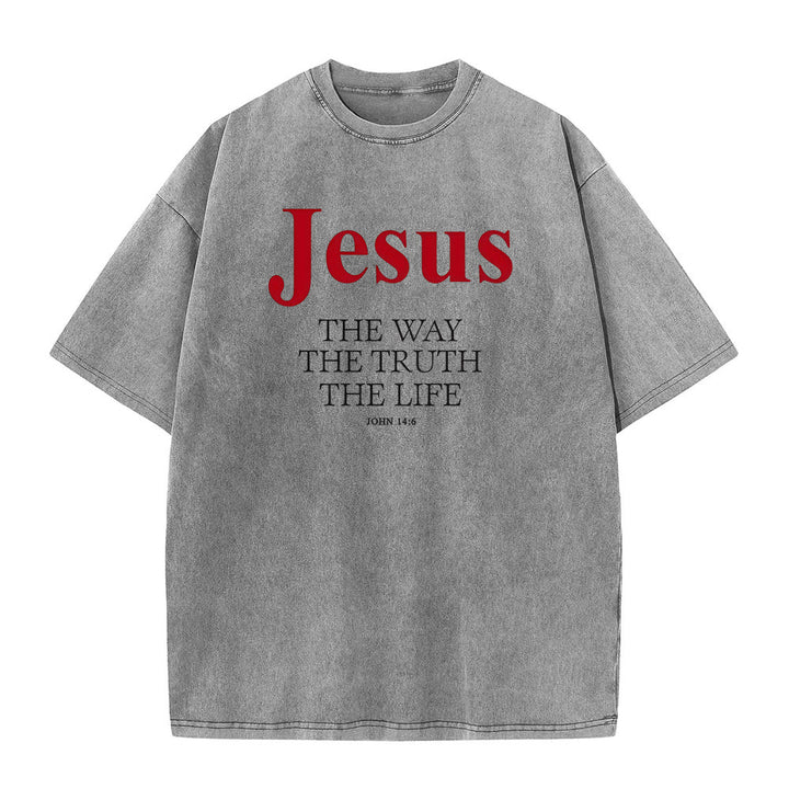 Christianartworkshop Jesus – Der Weg, die Wahrheit, das Leben – Unisex-T-Shirt (gewaschen) - Grau - 5XL - image 3