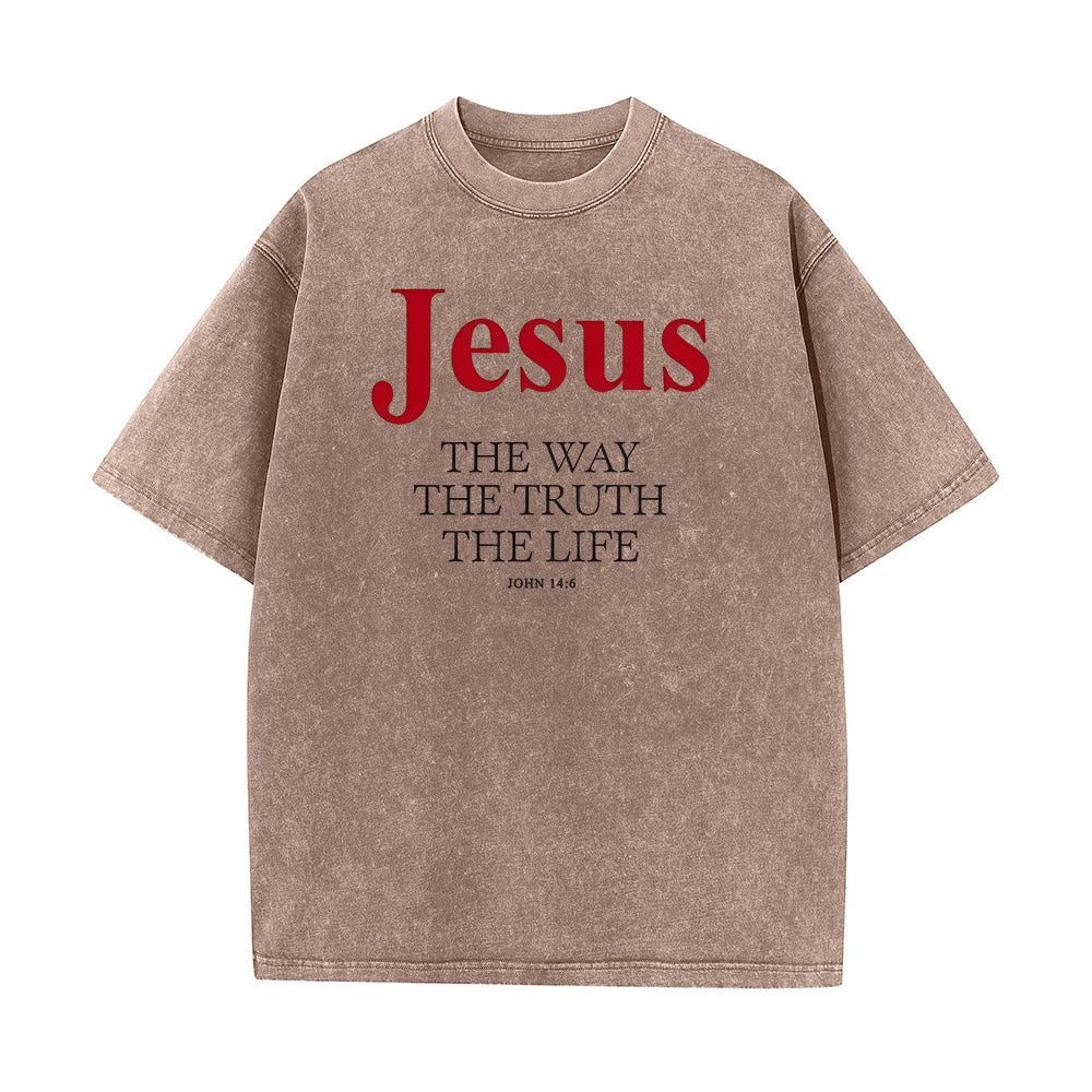 Christianartworkshop Jesus – Der Weg, die Wahrheit, das Leben – Unisex-T-Shirt (gewaschen) - Kaffee - 5XL - image 8