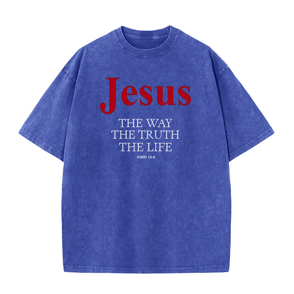 Christianartworkshop Jesus – Der Weg, die Wahrheit, das Leben – Unisex-T-Shirt (gewaschen) - Blau - 5XL - image 5