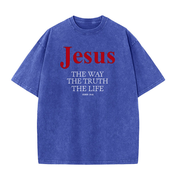 Christianartworkshop Jesus – Der Weg, die Wahrheit, das Leben – Unisex-T-Shirt (gewaschen) - Blau - 5XL - image 5