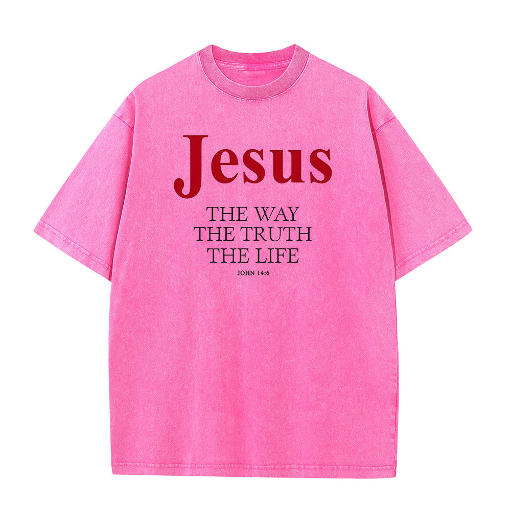 Christianartworkshop Jesus – Der Weg, die Wahrheit, das Leben – Unisex-T-Shirt (gewaschen) - Rosa - 5XL - image 6