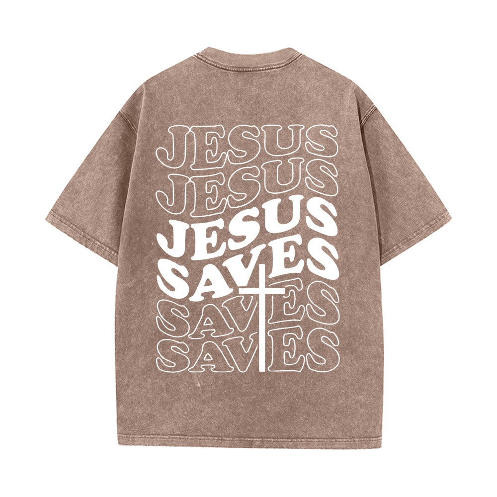 Christianartworkshop Jesus Saves Cross Grafik Unisex Washed T - Shirt - Kaffee - 5XL - image 14