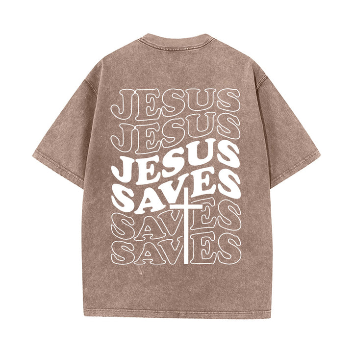 Christianartworkshop Jesus Saves Cross Grafik Unisex Washed T - Shirt - Kaffee - 5XL - image 14