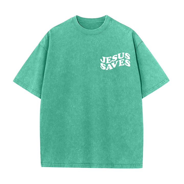 Christianartworkshop Jesus Saves Cross Grafik Unisex Washed T - Shirt - image 13