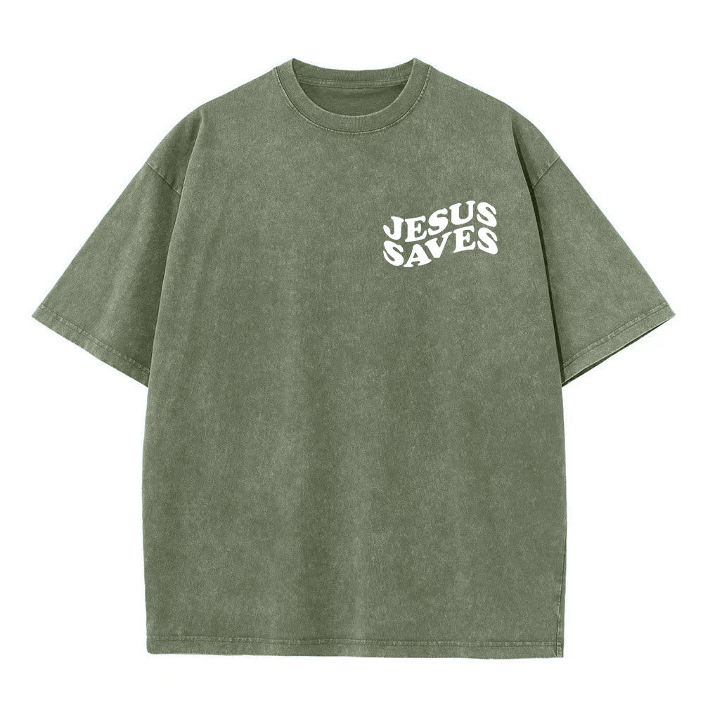 Christianartworkshop Jesus Saves Cross Grafik Unisex Washed T - Shirt - image 3