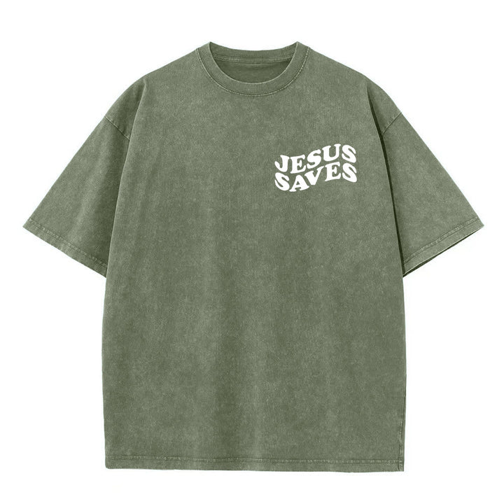 Christianartworkshop Jesus Saves Cross Grafik Unisex Washed T - Shirt - image 3