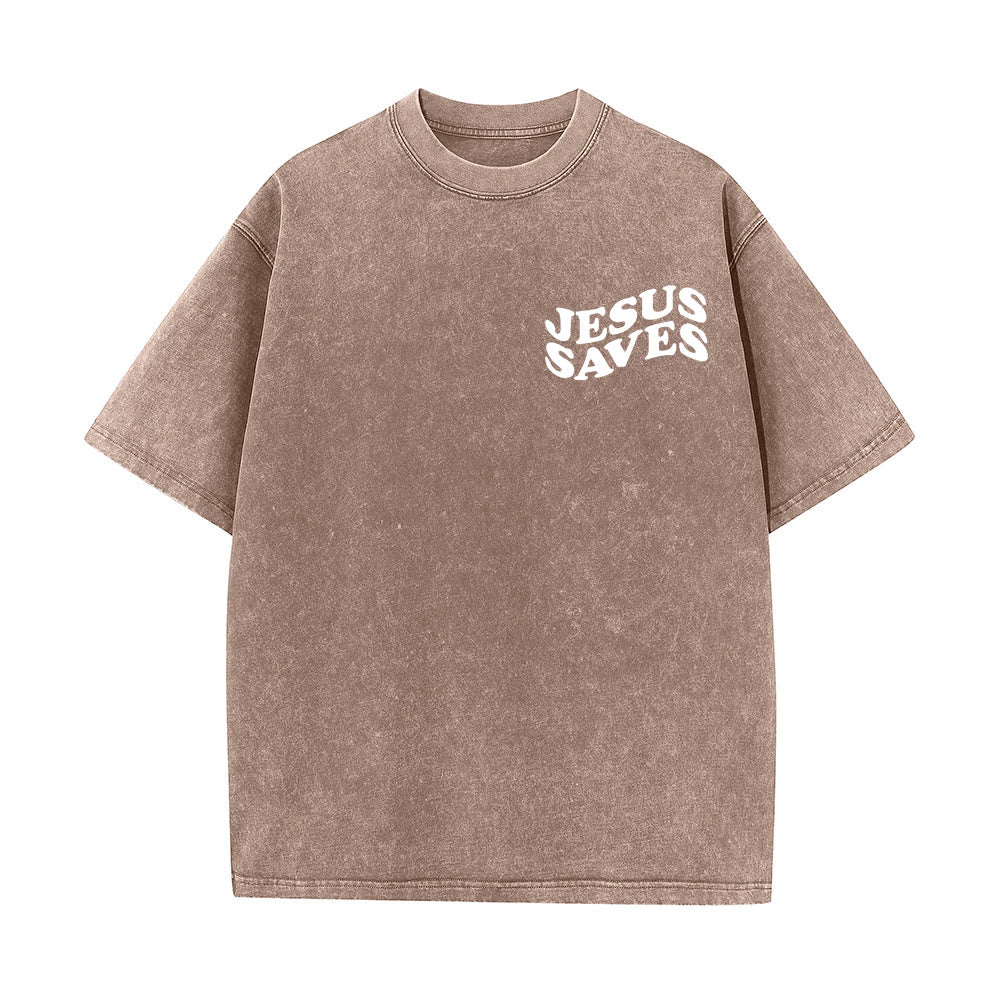 Christianartworkshop Jesus Saves Cross Grafik Unisex Washed T - Shirt - image 15