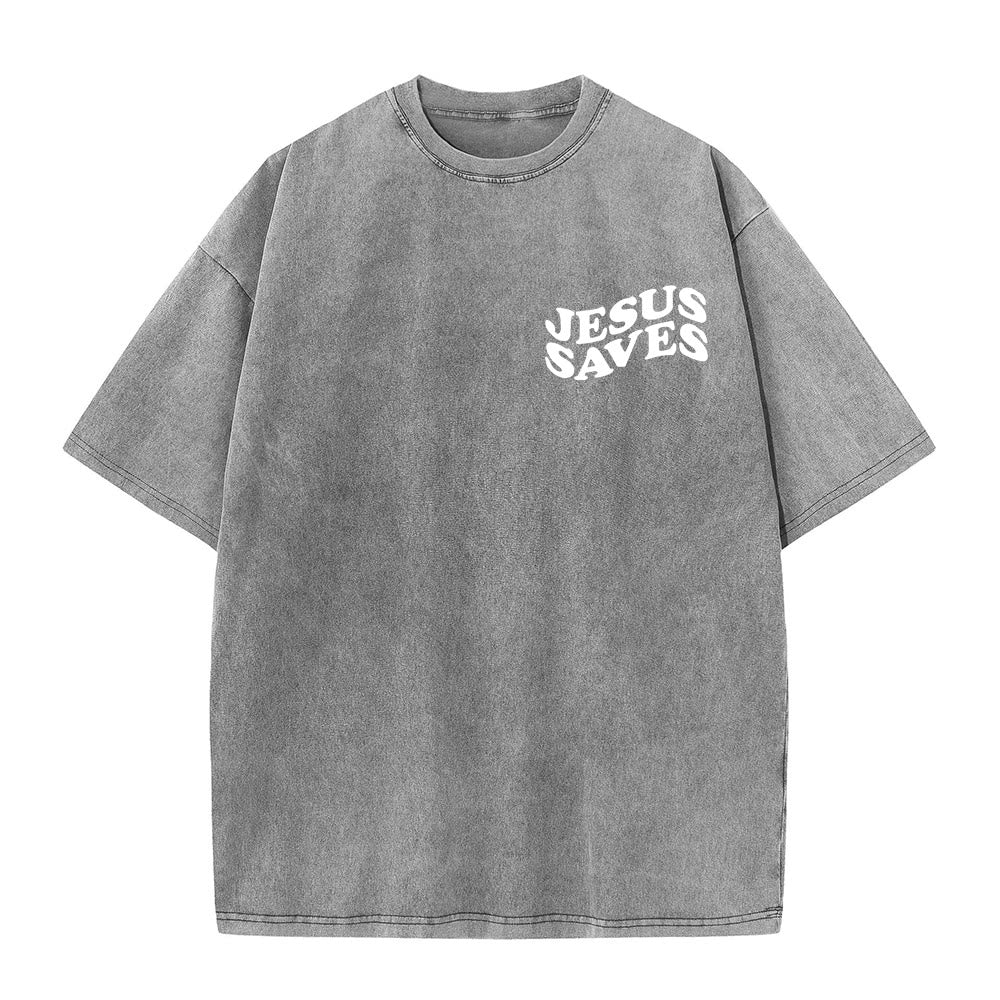 Christianartworkshop Jesus Saves Cross Grafik Unisex Washed T - Shirt - image 1