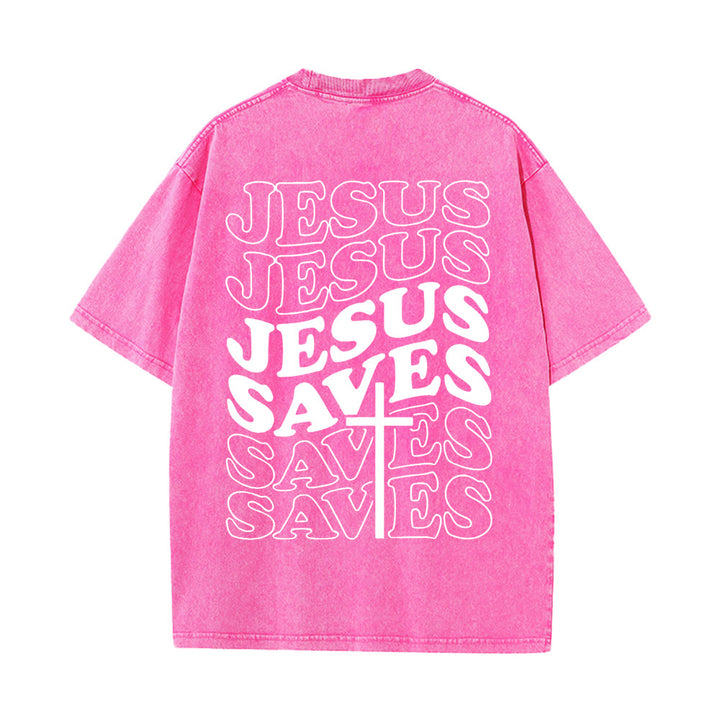 Christianartworkshop Jesus Saves Cross Grafik Unisex Washed T - Shirt - Rosa - 5XL - image 10