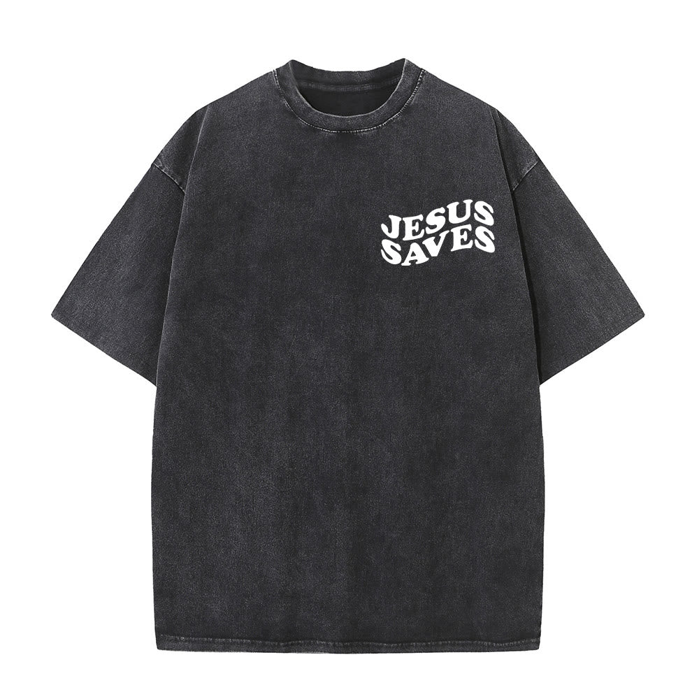 Christianartworkshop Jesus Saves Cross Grafik Unisex Washed T - Shirt - image 5