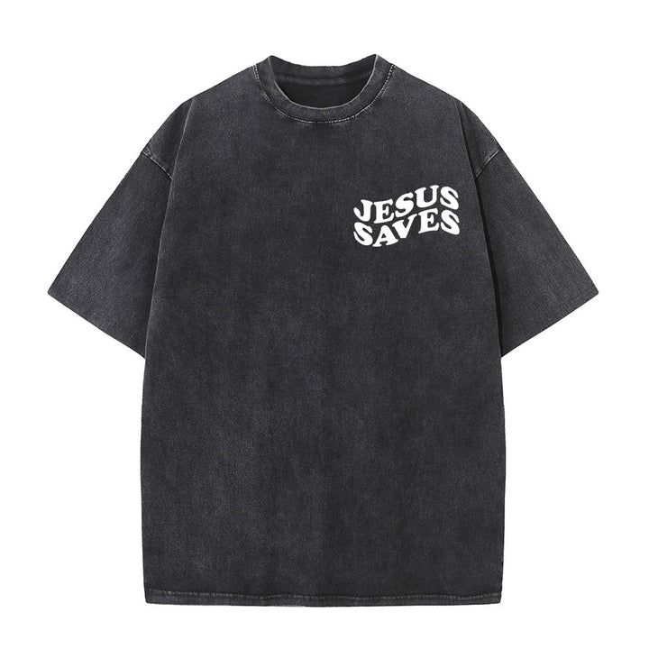 Christianartworkshop Jesus Saves Cross Grafik Unisex Washed T - Shirt - image 5