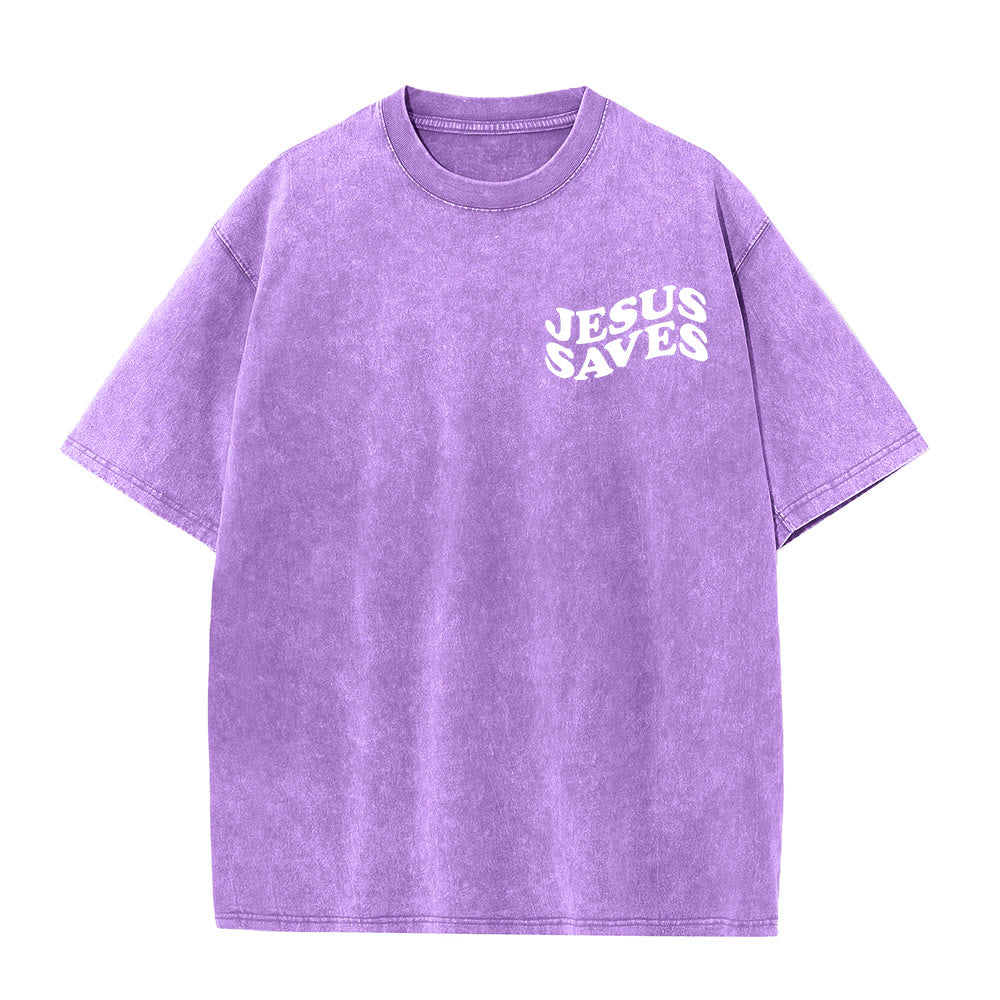 Christianartworkshop Jesus Saves Cross Grafik Unisex Washed T - Shirt - image 7