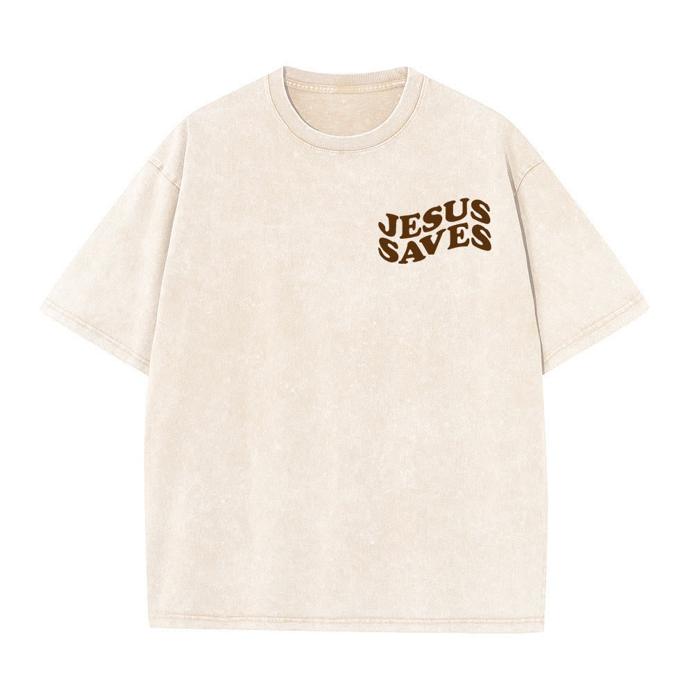 Christianartworkshop Jesus Saves Cross Grafik Unisex Washed T - Shirt - image 17