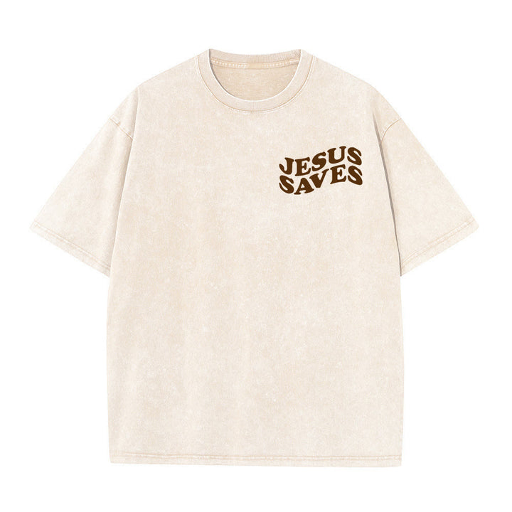 Christianartworkshop Jesus Saves Cross Grafik Unisex Washed T - Shirt - image 17