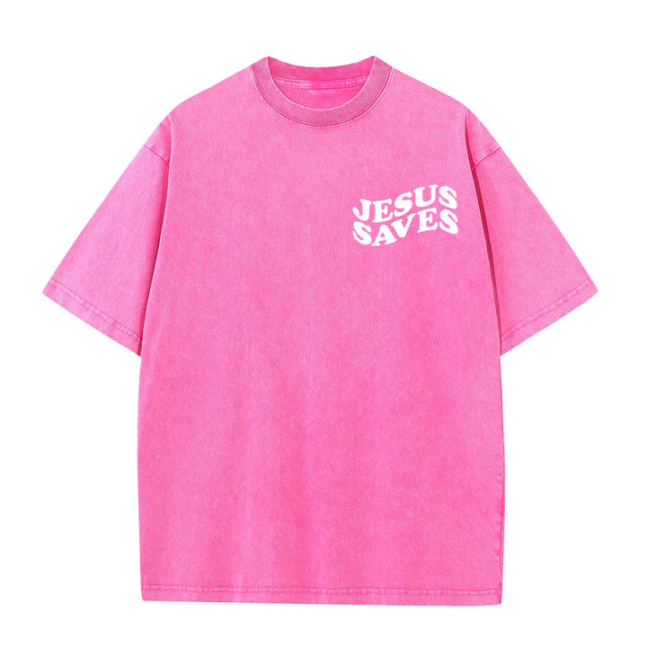 Christianartworkshop Jesus Saves Cross Grafik Unisex Washed T - Shirt - image 11