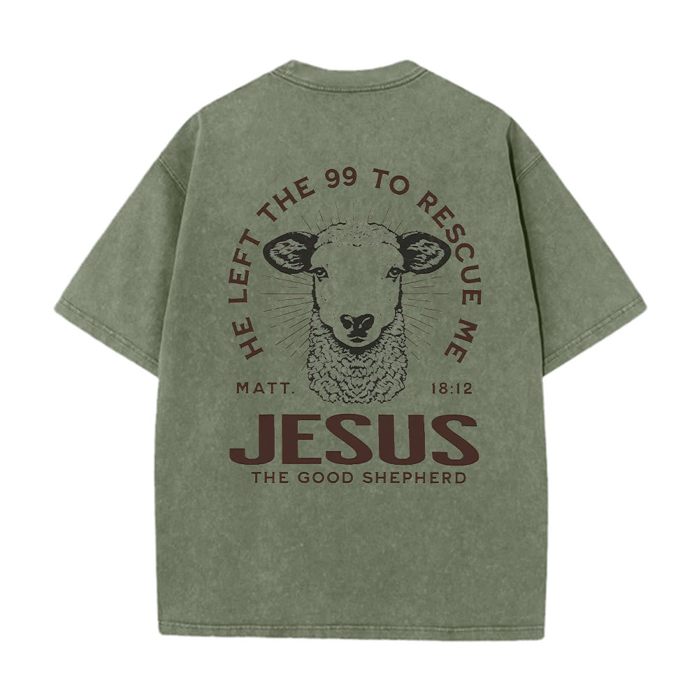 Christianartworkshop „Er verließ die 99, um mich zu retten“ Unisex-T-Shirt (vorgewaschen) - Armeegrün - 5XL - image 6