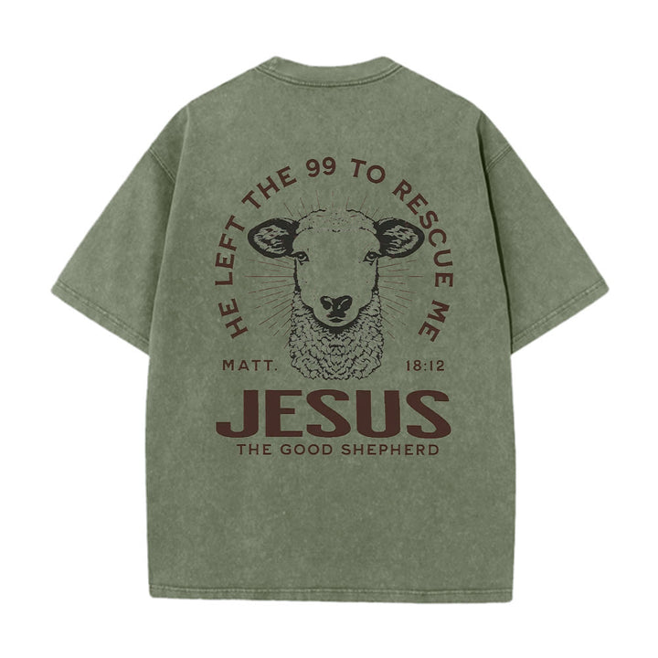 Christianartworkshop „Er verließ die 99, um mich zu retten“ Unisex-T-Shirt (vorgewaschen) - Armeegrün - 5XL - image 6