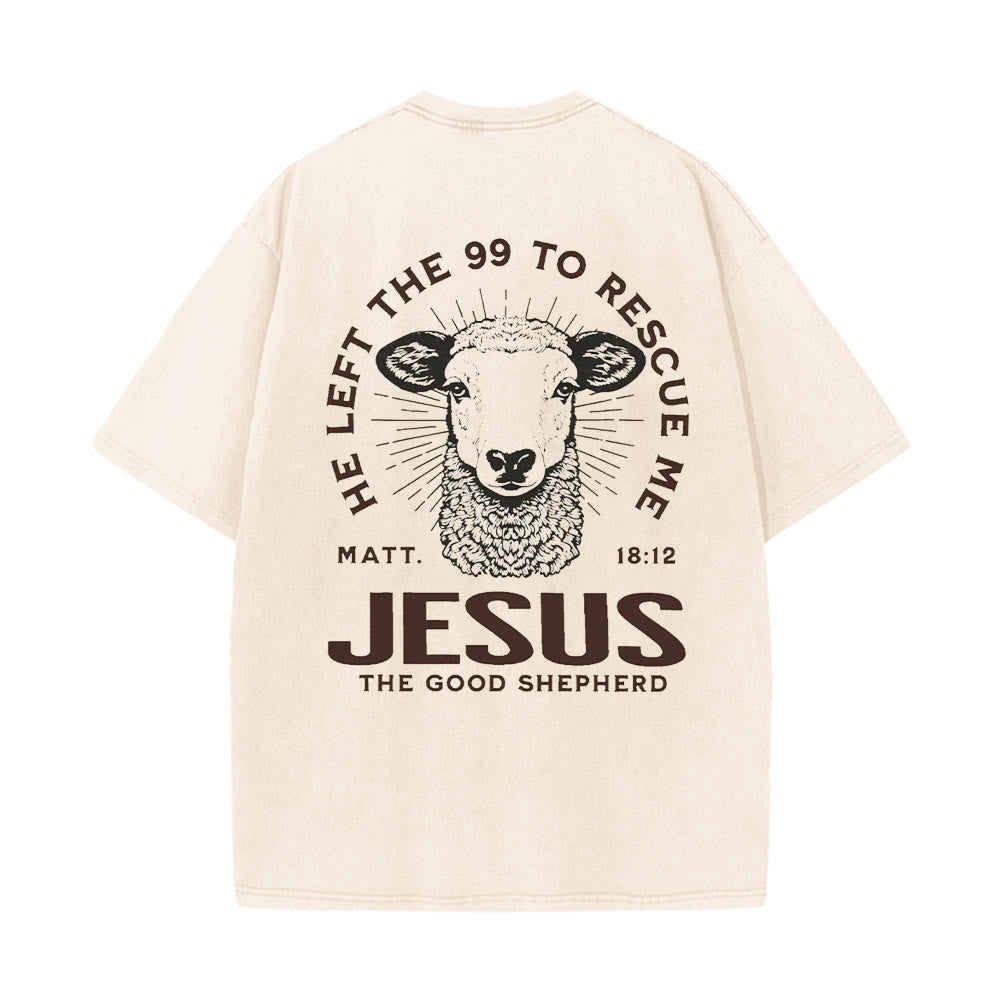 Christianartworkshop „Er verließ die 99, um mich zu retten“ Unisex-T-Shirt (vorgewaschen) - Aprikose - 5XL - image 12