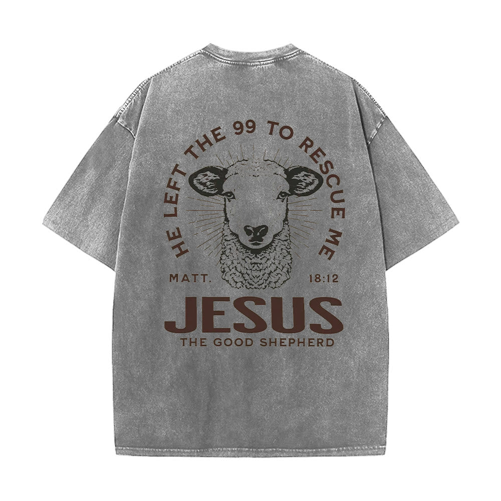 Christianartworkshop „Er verließ die 99, um mich zu retten“ Unisex-T-Shirt (vorgewaschen) - Grau - 5XL - image 4