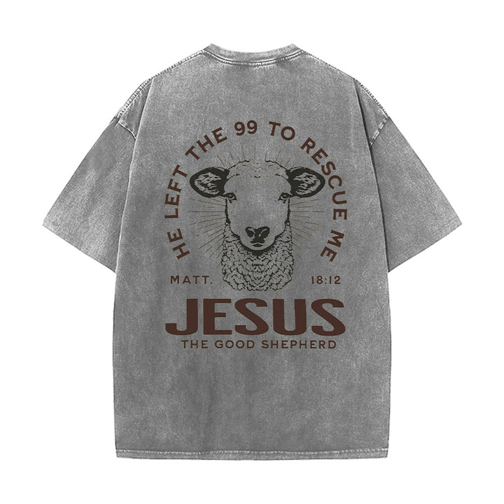 Christianartworkshop „Er verließ die 99, um mich zu retten“ Unisex-T-Shirt (vorgewaschen) - Grau - 5XL - image 4