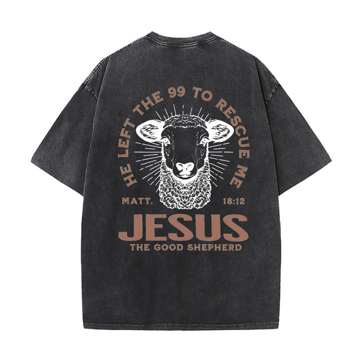 Christianartworkshop „Er verließ die 99, um mich zu retten“ Unisex-T-Shirt (vorgewaschen) - Schwarz - 5XL - image 0