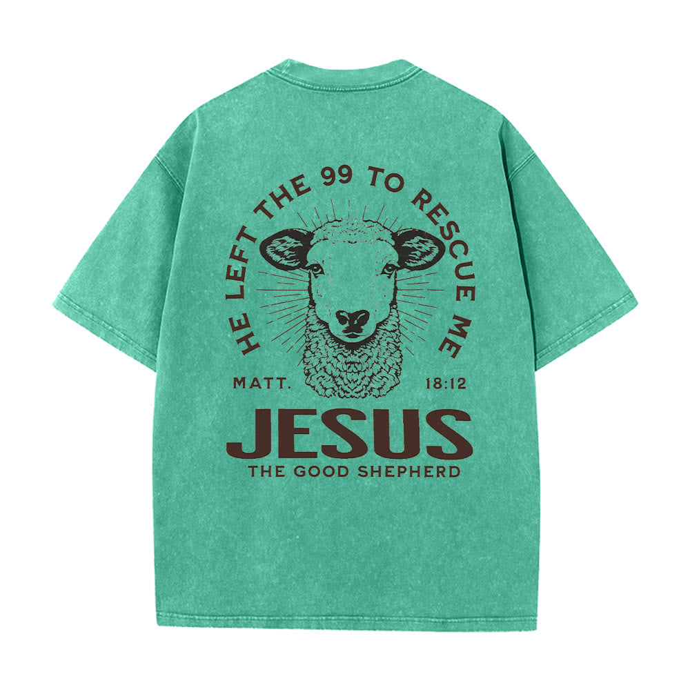 Christianartworkshop „Er verließ die 99, um mich zu retten“ Unisex-T-Shirt (vorgewaschen) - Grün - 5XL - image 16