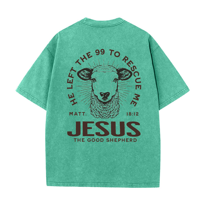 Christianartworkshop „Er verließ die 99, um mich zu retten“ Unisex-T-Shirt (vorgewaschen) - Grün - 5XL - image 16