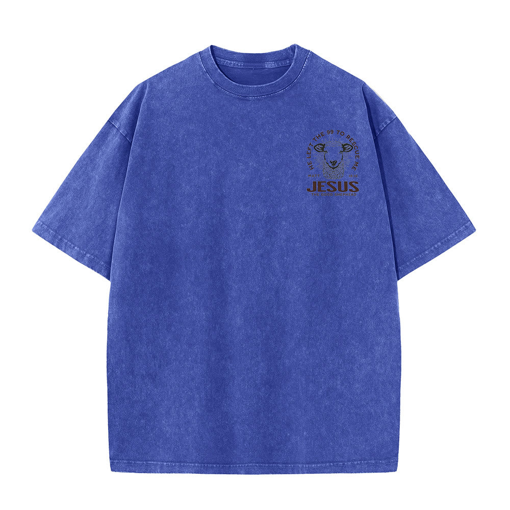 Christianartworkshop „Er verließ die 99, um mich zu retten“ Unisex-T-Shirt (vorgewaschen) - image 3