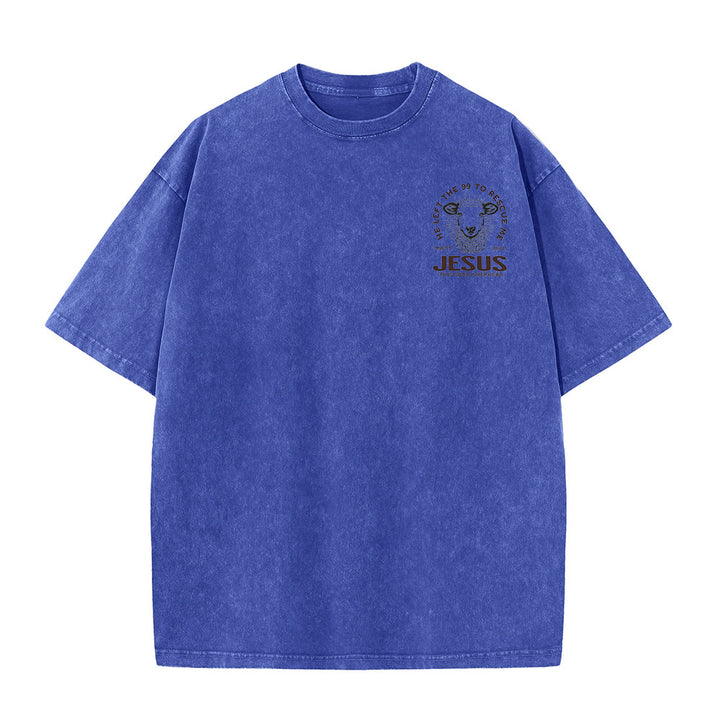 Christianartworkshop „Er verließ die 99, um mich zu retten“ Unisex-T-Shirt (vorgewaschen) - image 3