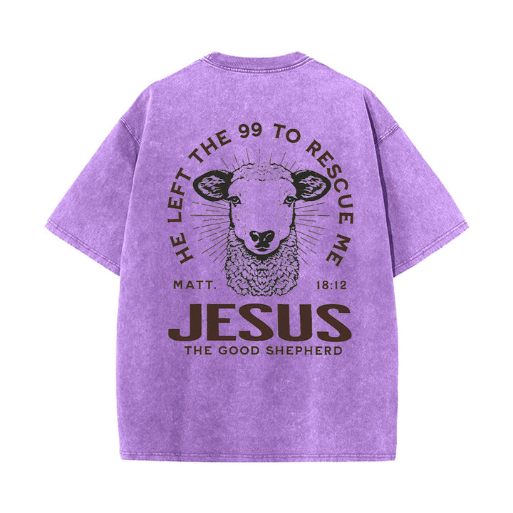Christianartworkshop „Er verließ die 99, um mich zu retten“ Unisex-T-Shirt (vorgewaschen) - Lila - 5XL - image 14