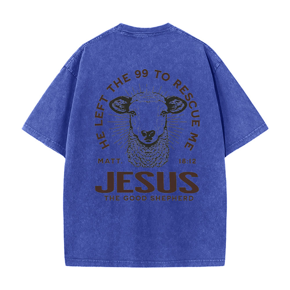 Christianartworkshop „Er verließ die 99, um mich zu retten“ Unisex-T-Shirt (vorgewaschen) - Blau - 5XL - image 2
