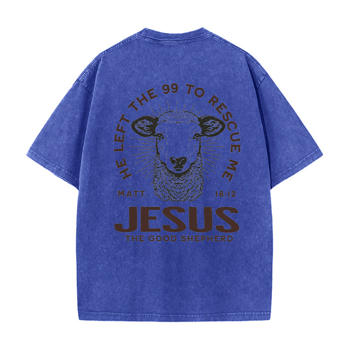Christianartworkshop „Er verließ die 99, um mich zu retten“ Unisex-T-Shirt (vorgewaschen) - Blau - 5XL - image 2