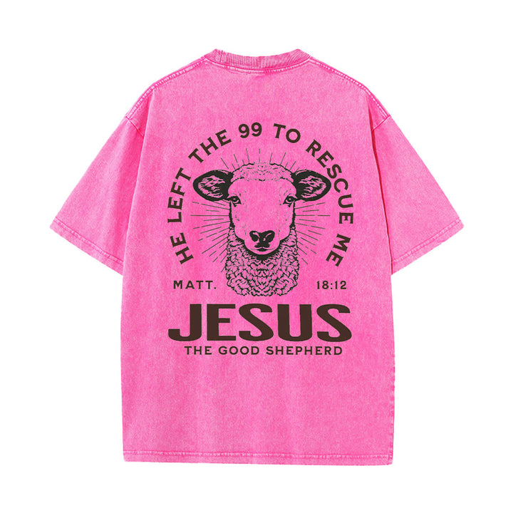 Christianartworkshop „Er verließ die 99, um mich zu retten“ Unisex-T-Shirt (vorgewaschen) - Rosa - 5XL - image 10