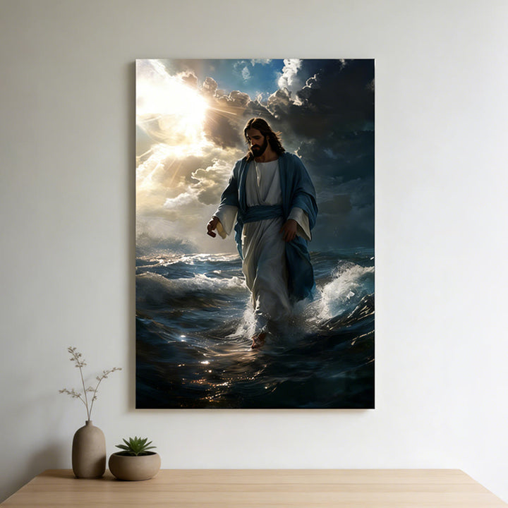 Christianartworkshop Jesus wandelt auf dem Wasser: Göttliche Ruhe und heilige Gewissheit – Wandbild - Gerahmtes Leinwandgemälde - 11,81''*15,75''0,71"/30*40*1,8cm - image 0