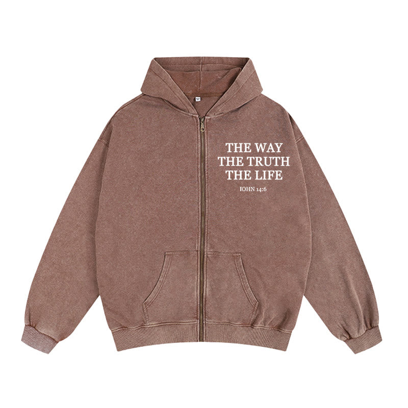 Christianartworkshop Johannes 14:6 Kapuzenjacke mit Reißverschluss: Treuer Trost für Kirche und Alltag - Kaffee - 2XL - image 0