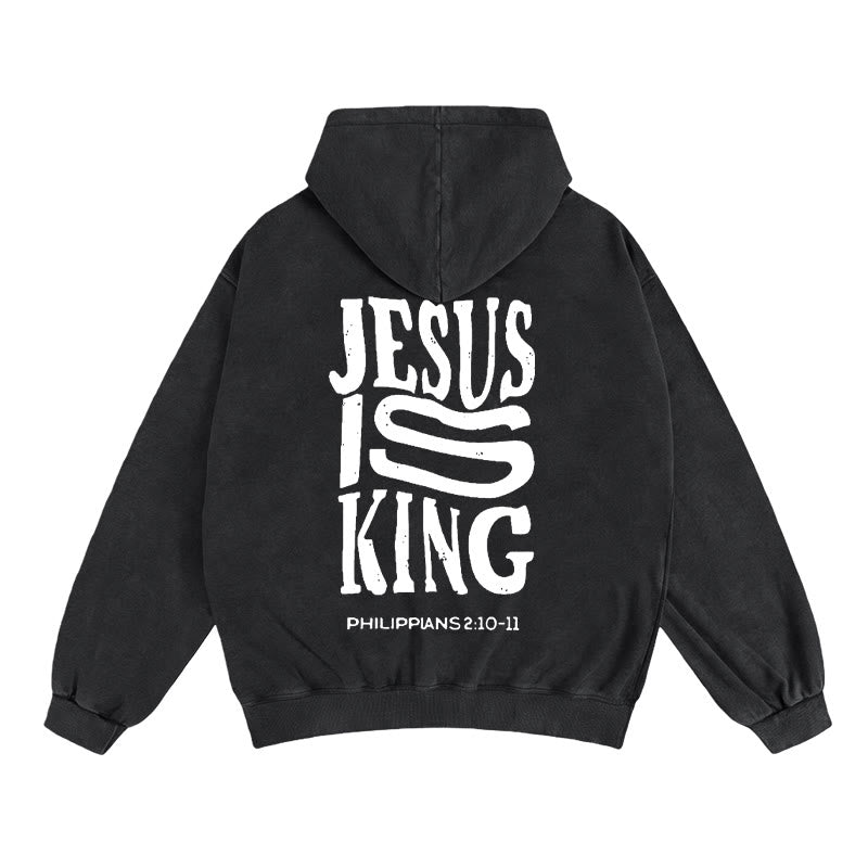 Christianartworkshop Jesus Is King Kapuzenjacke mit Reißverschluss: Glaubensbekenntnis zu Philipper 2,10-11 - Schwarz - 2XL - image 7