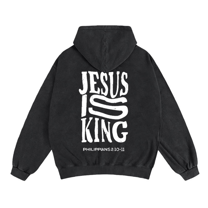 Christianartworkshop Jesus Is King Kapuzenjacke mit Reißverschluss: Glaubensbekenntnis zu Philipper 2,10-11 - Schwarz - 2XL - image 7