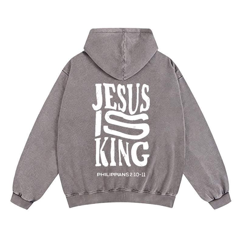 Christianartworkshop Jesus Is King Kapuzenjacke mit Reißverschluss: Glaubensbekenntnis zu Philipper 2,10-11 - Grau - 2XL - image 0