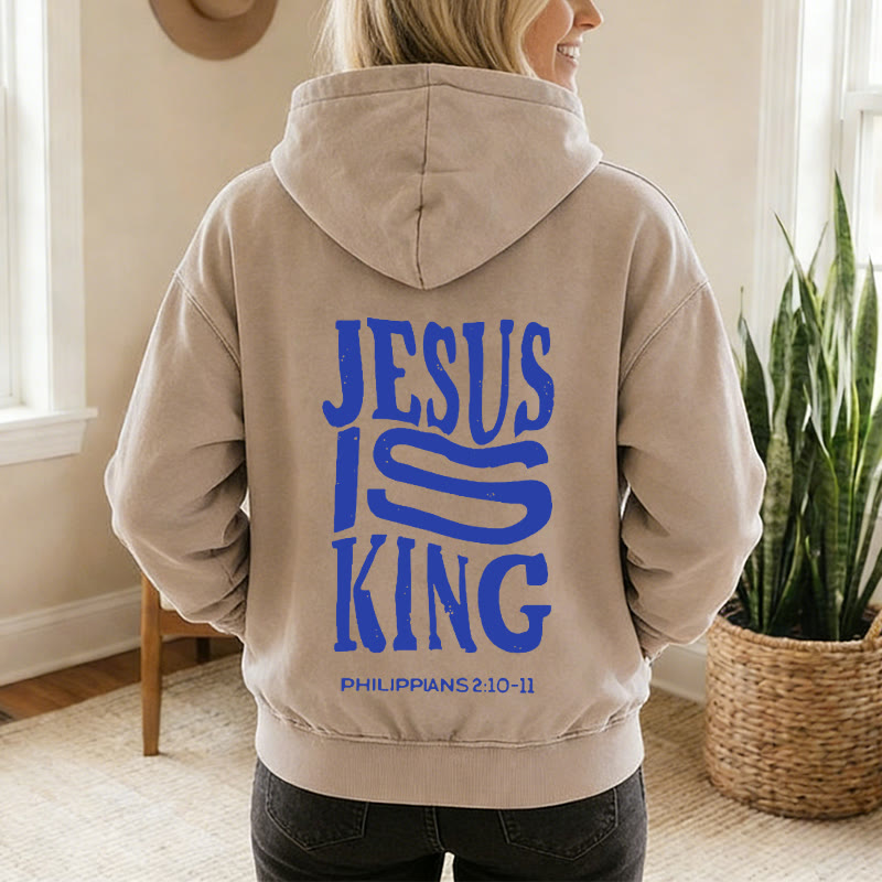 Christianartworkshop Jesus Is King Kapuzenjacke mit Reißverschluss: Glaubensbekenntnis zu Philipper 2,10-11 - image 5