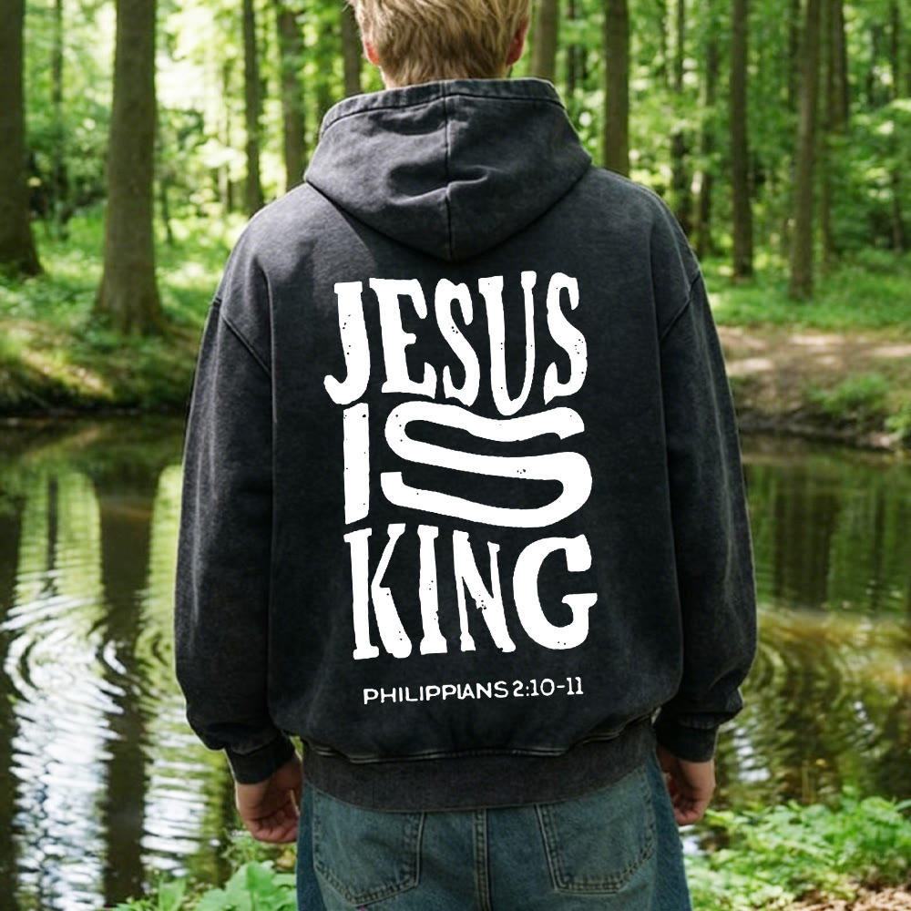 Christianartworkshop Jesus Is King Kapuzenjacke mit Reißverschluss: Glaubensbekenntnis zu Philipper 2,10-11 - image 9