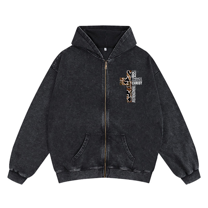 Christianartworkshop Kapuzenjacke mit Kreuzmotiv: Alles durch Christus – für Kirche & Alltag - Schwarz - 2XL - image 0