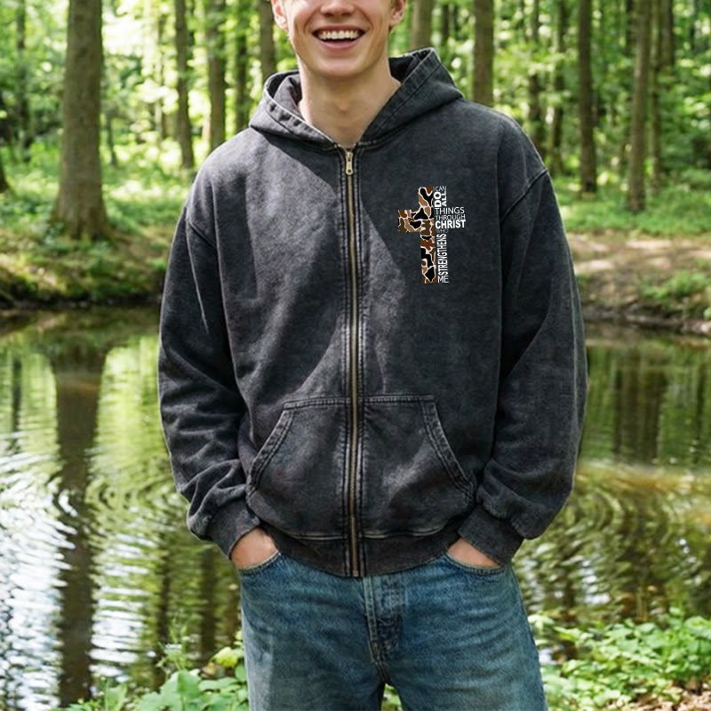 Christianartworkshop Kapuzenjacke mit Kreuzmotiv: Alles durch Christus – für Kirche & Alltag - image 1