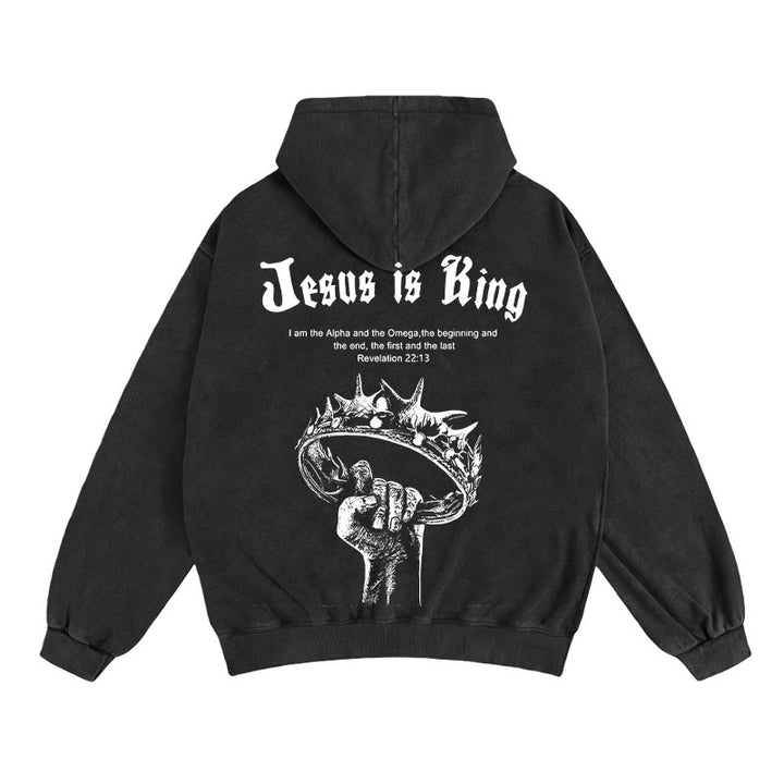 Christianartworkshop Jesus ist König Kapuzenjacke mit Reißverschluss: Stilvoller Glaube mit Offenbarung 22,13 - Schwarz - 2XL - image 7