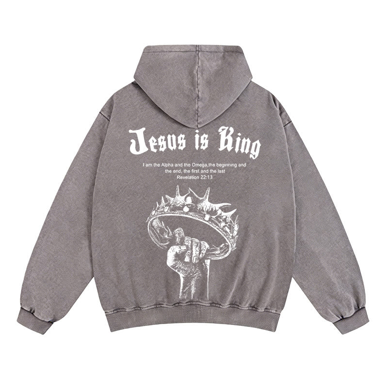 Christianartworkshop Jesus ist König Kapuzenjacke mit Reißverschluss: Stilvoller Glaube mit Offenbarung 22,13 - Grau - 2XL - image 4