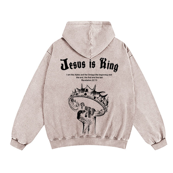 Christianartworkshop Jesus ist König Kapuzenjacke mit Reißverschluss: Stilvoller Glaube mit Offenbarung 22,13 - Aprikose - 2XL - image 0